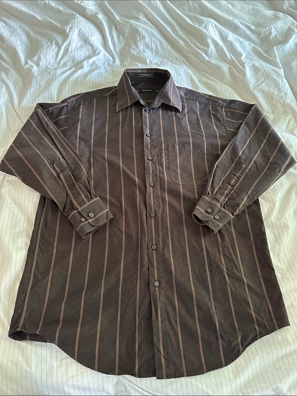 Vintage Claiborne - Brown Stripe Long-Sleeve Button-Up Shirt - L